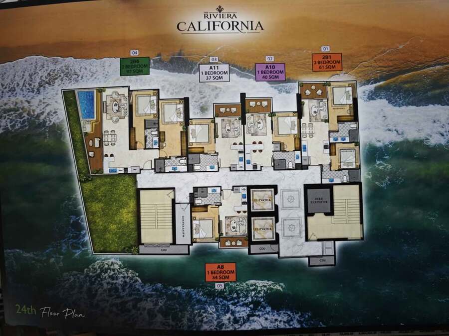 期房转售 | The Riviera California 里维拉加州，40平米1居室24楼芭提雅湾海景