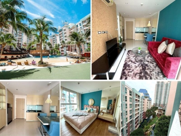 1BR Condo for Rent at Grande Caribbean｜35 sqm｜5th Floor｜Pool View｜Large Lagoon Pool｜Near Jomtien Bus Station