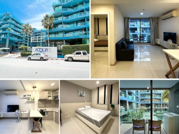 1BR Condo for Rent at Acqua Condo｜49 sqm｜Building A｜2nd Floor｜Pool View｜300 m to Jomtien Beach (A217)