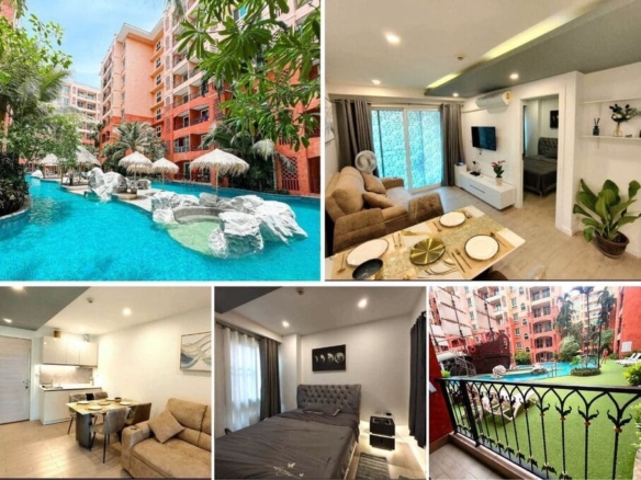 1BR Condo for Sale at Seven Seas Condo Jomtien｜36.5 sqm｜1st Floor｜Balcony with Direct Pool Access｜Corner Unit｜Tropical Island-Themed Pool