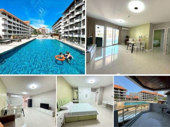 2BR Condo for Rent at Jomtien Plaza Residence｜92 sqm｜3rd Floor｜Pool View｜Two Balconies